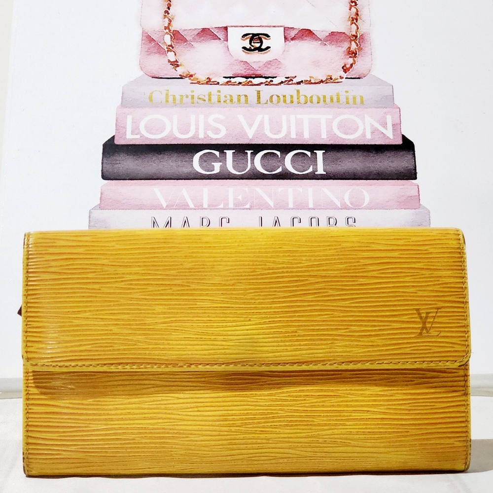 Louis Vuitton Yellow Epi Leather Long Wallet Purple Interior